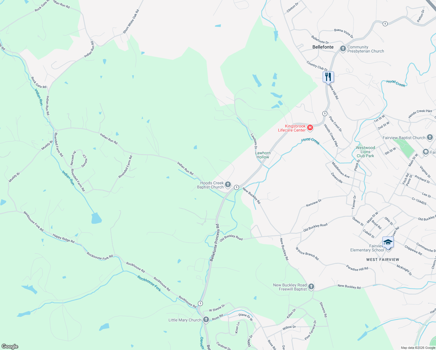 map of restaurants, bars, coffee shops, grocery stores, and more near 2412-2510 W Meadowbrook Rd in Ashland