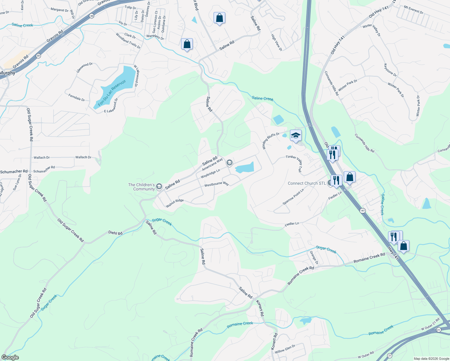 map of restaurants, bars, coffee shops, grocery stores, and more near 1940 Westbourne Way in Fenton
