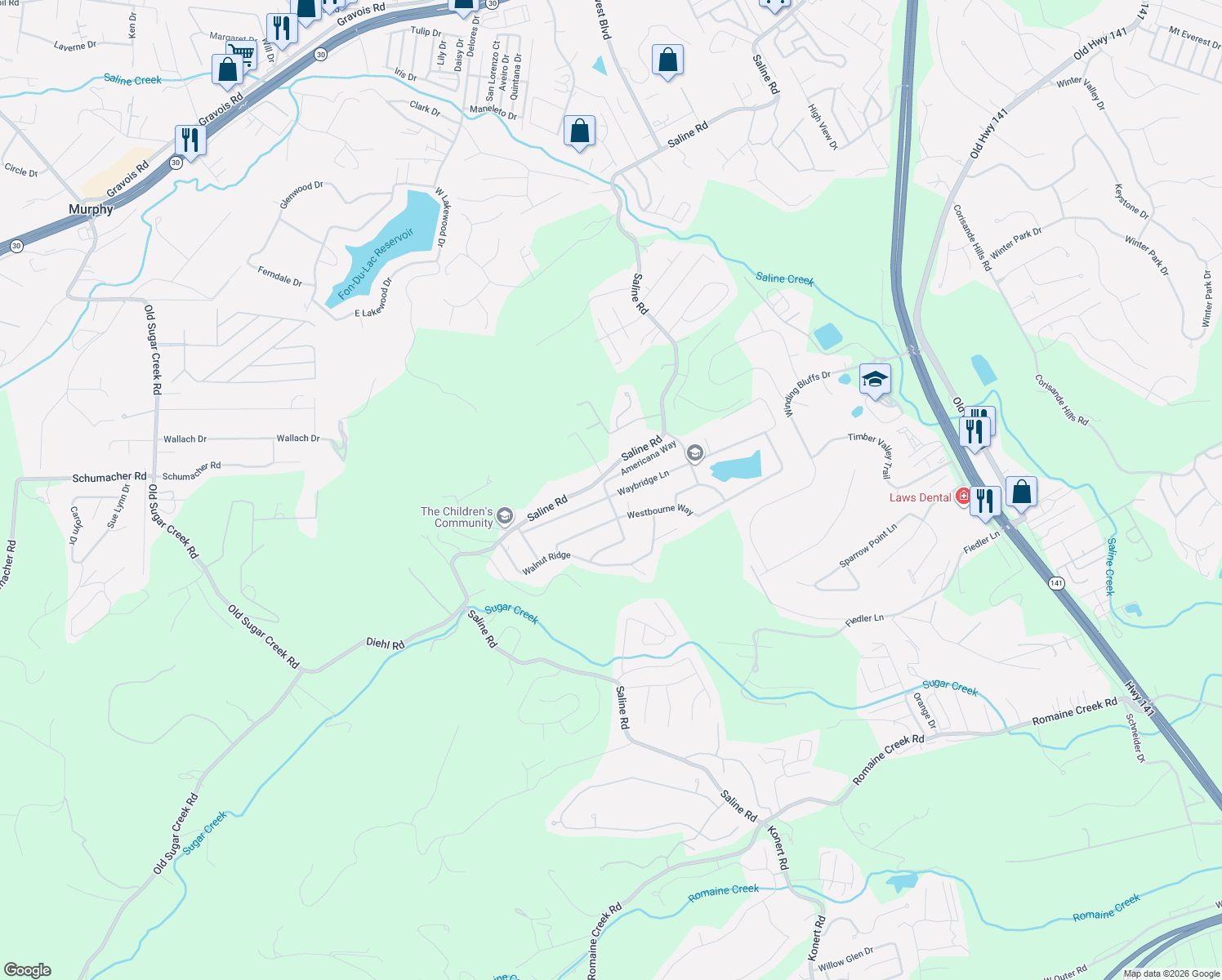 map of restaurants, bars, coffee shops, grocery stores, and more near 2029 Saline Road in Fenton