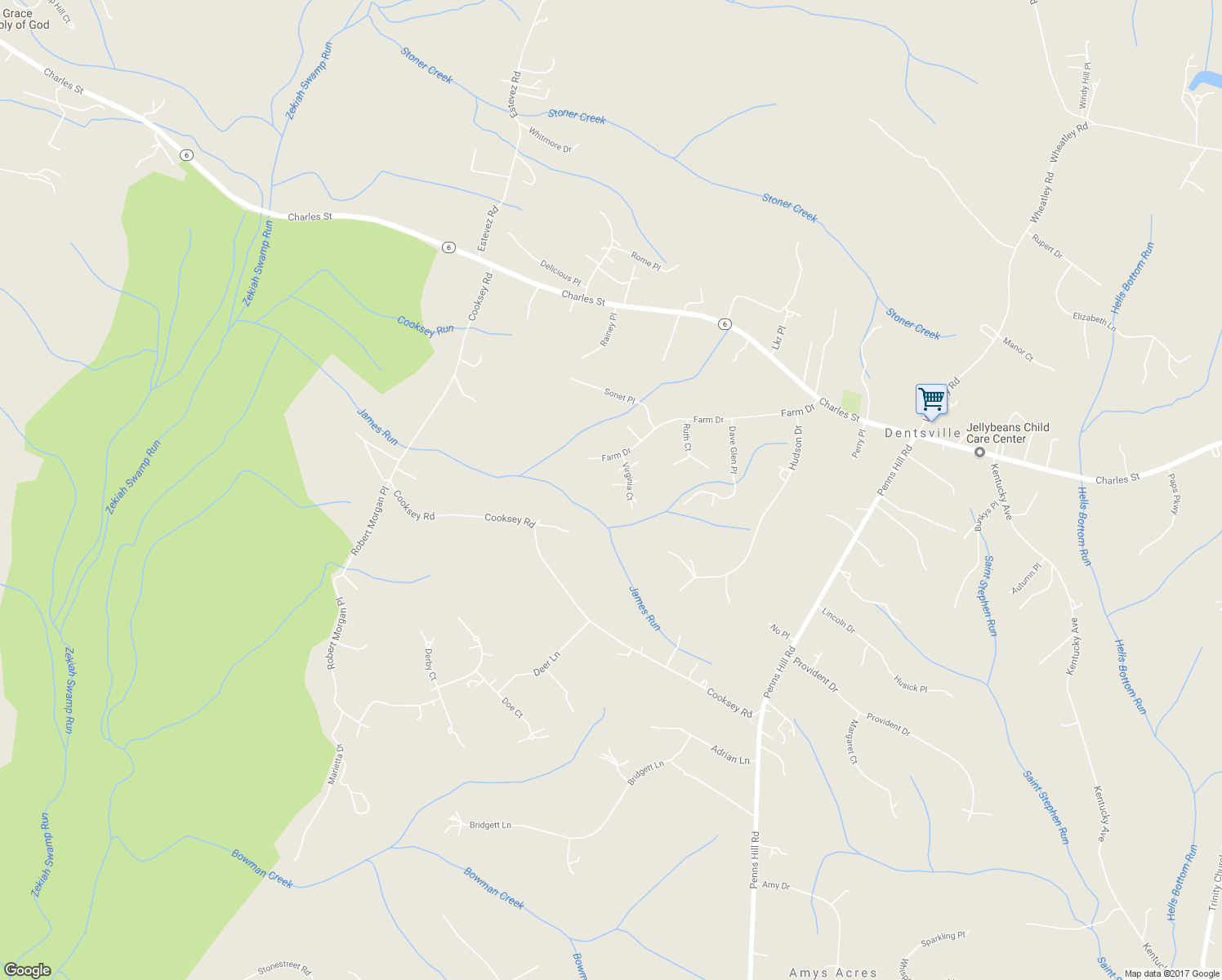map of restaurants, bars, coffee shops, grocery stores, and more near 8415 Virginia Court in La Plata