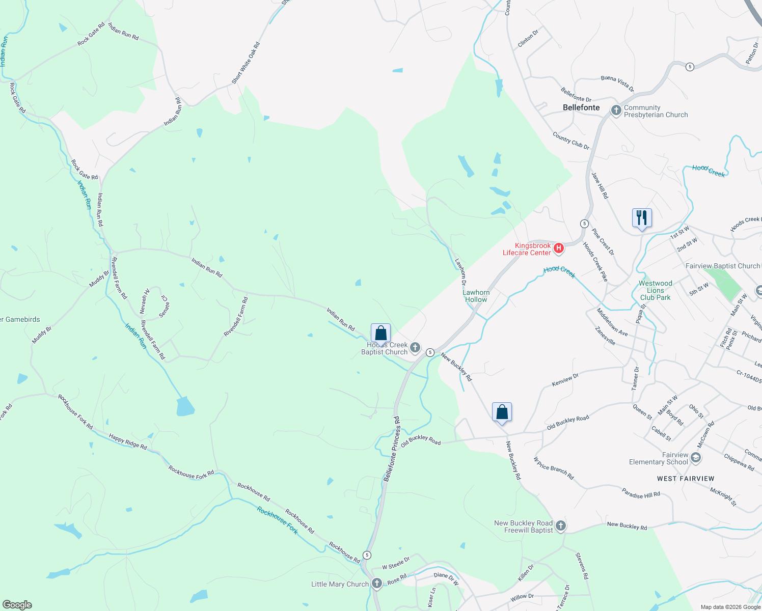 map of restaurants, bars, coffee shops, grocery stores, and more near 2510 W Meadowbrook Rd in Ashland