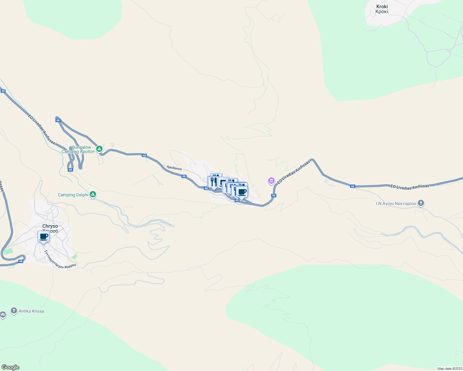 map of restaurants, bars, coffee shops, grocery stores, and more near in Delphi