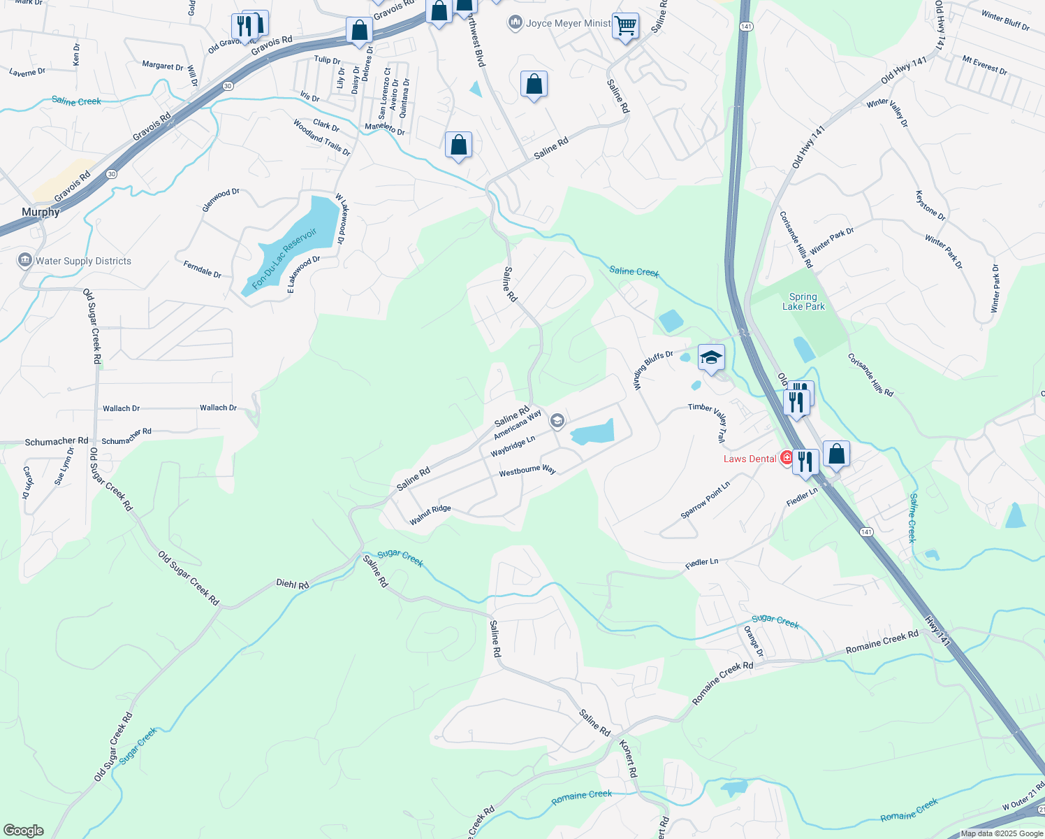 map of restaurants, bars, coffee shops, grocery stores, and more near 1917 Americana Way in Fenton