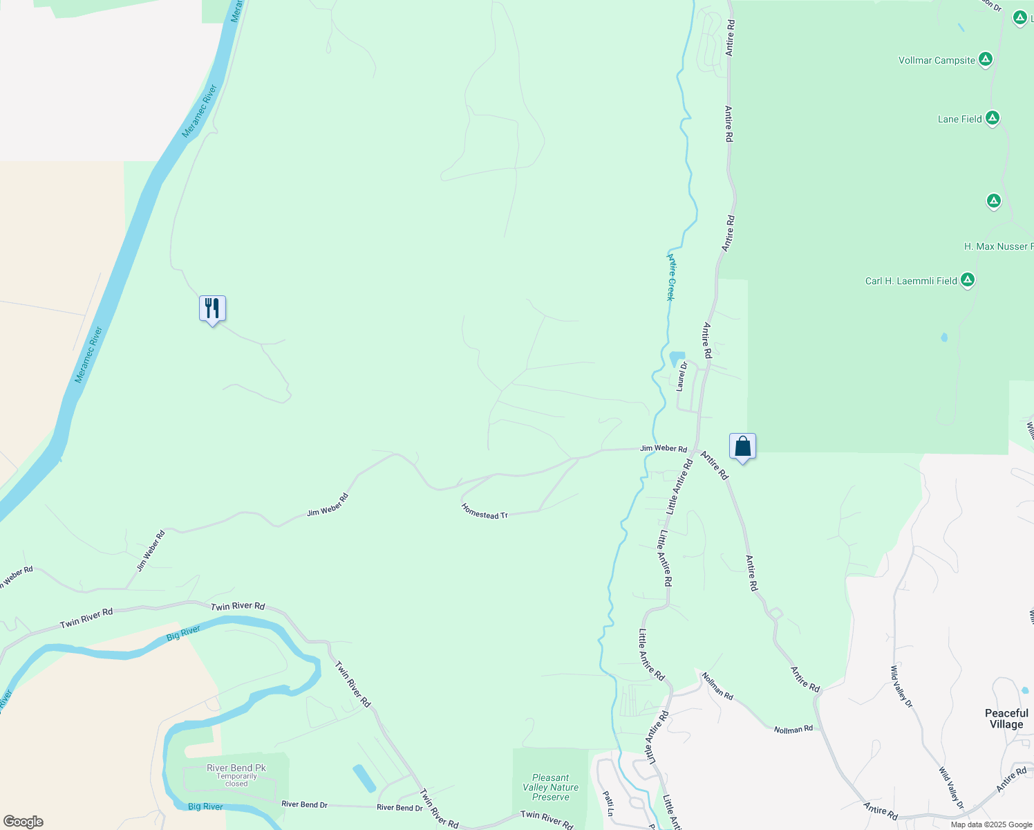 map of restaurants, bars, coffee shops, grocery stores, and more near 2233 Davis Drive in High Ridge