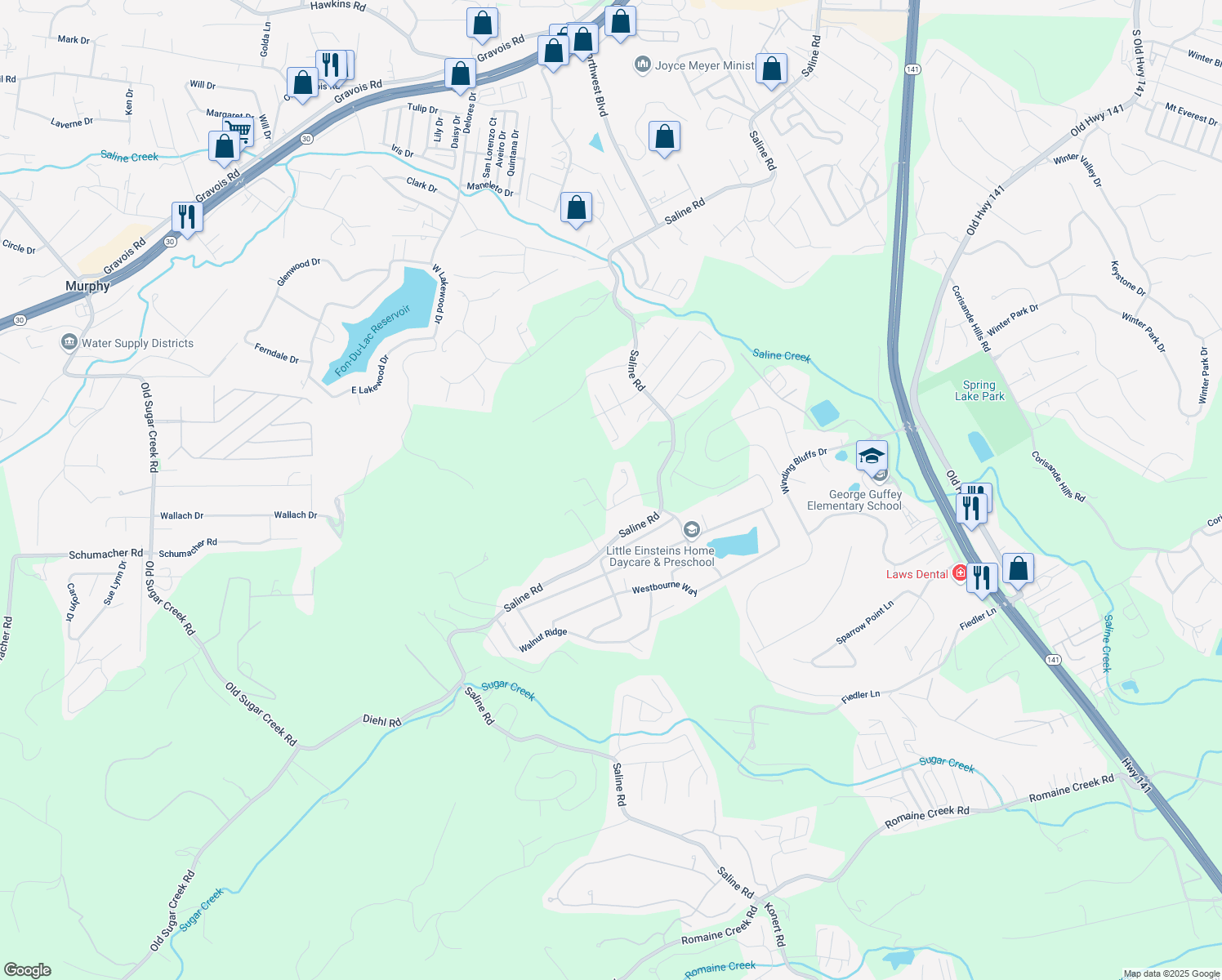 map of restaurants, bars, coffee shops, grocery stores, and more near 1539 Dorie Court in Fenton