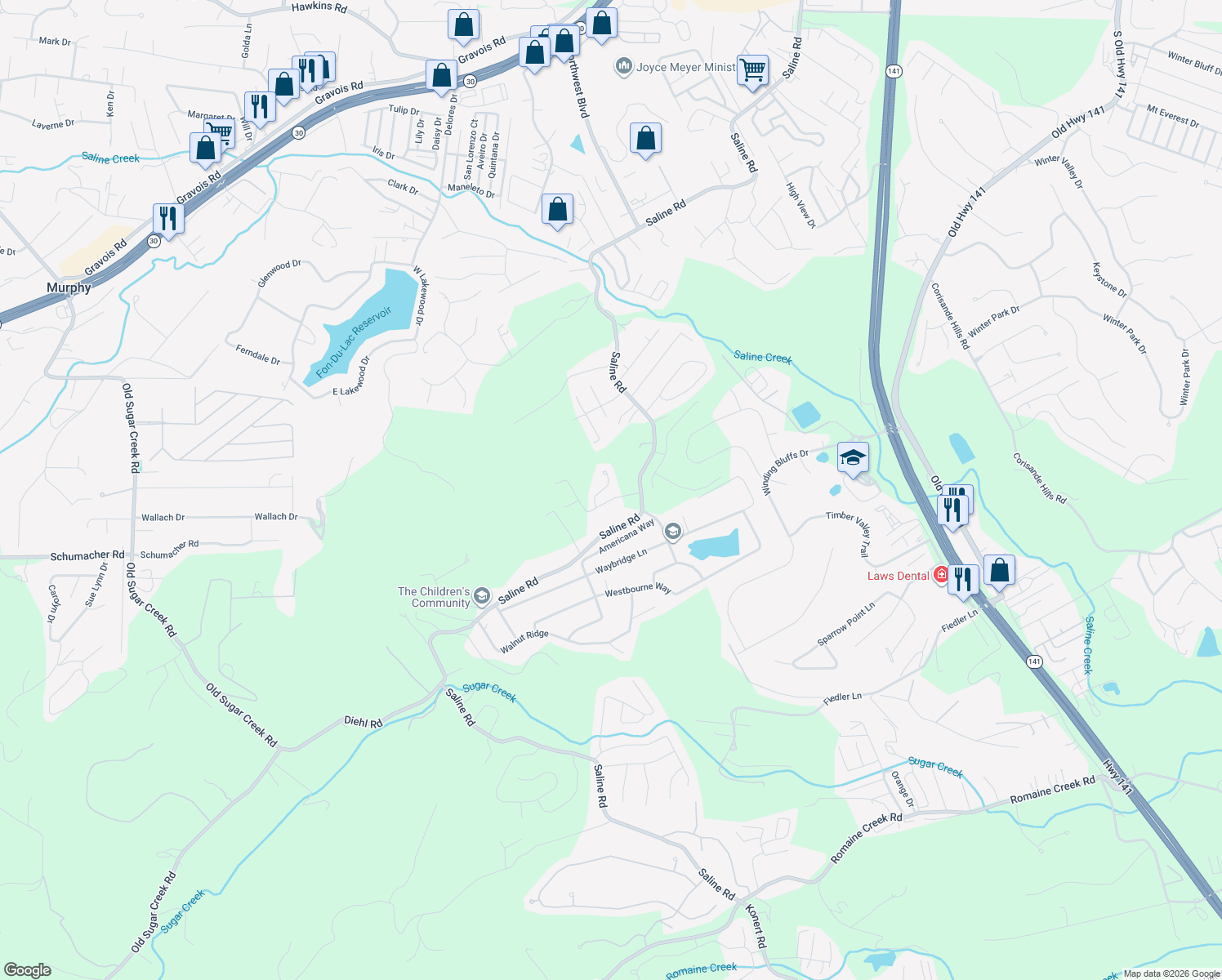 map of restaurants, bars, coffee shops, grocery stores, and more near 1524 Dorie Court in Fenton