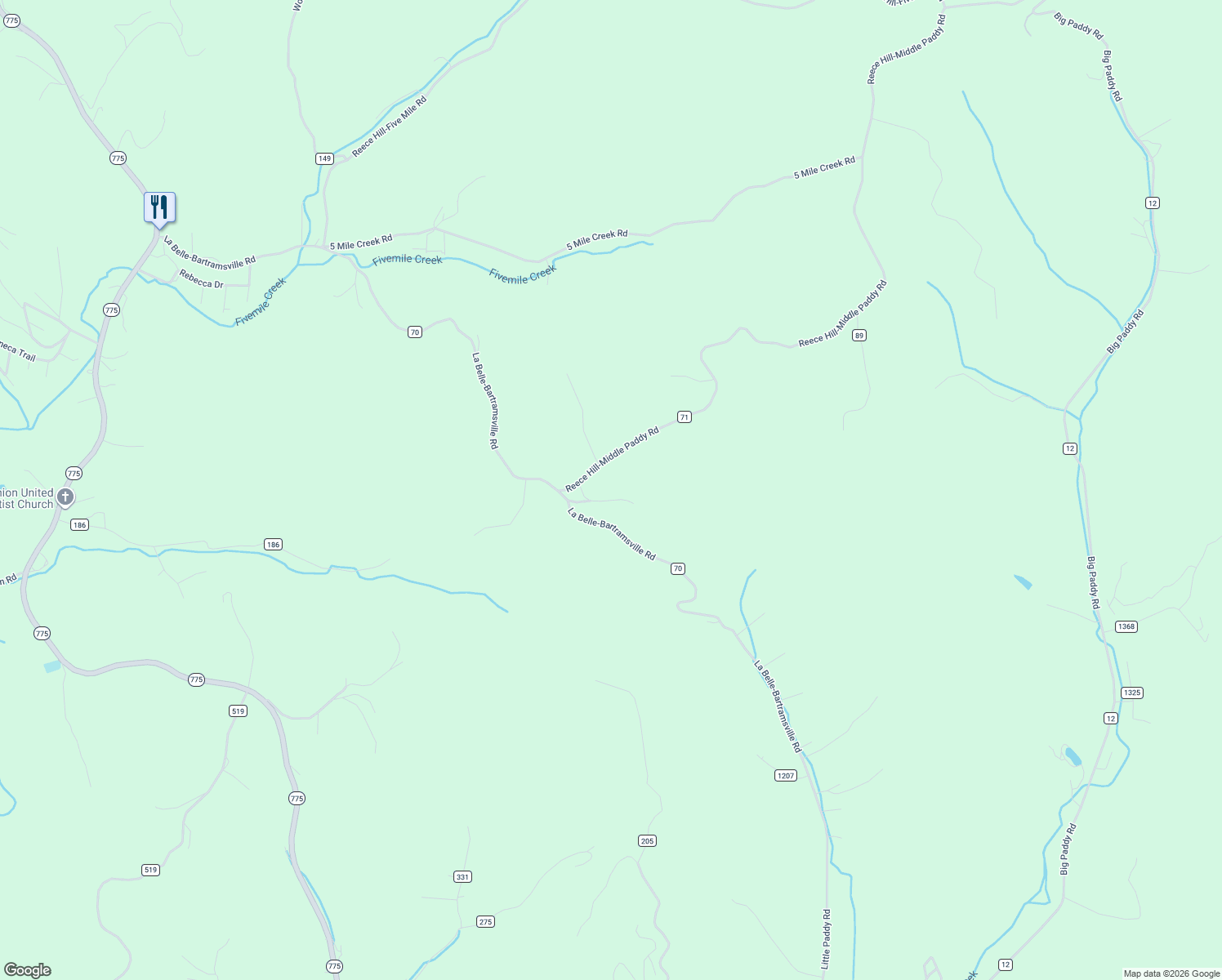 map of restaurants, bars, coffee shops, grocery stores, and more near 143 Pvt Dr 64 Co Road 71 in Proctorville