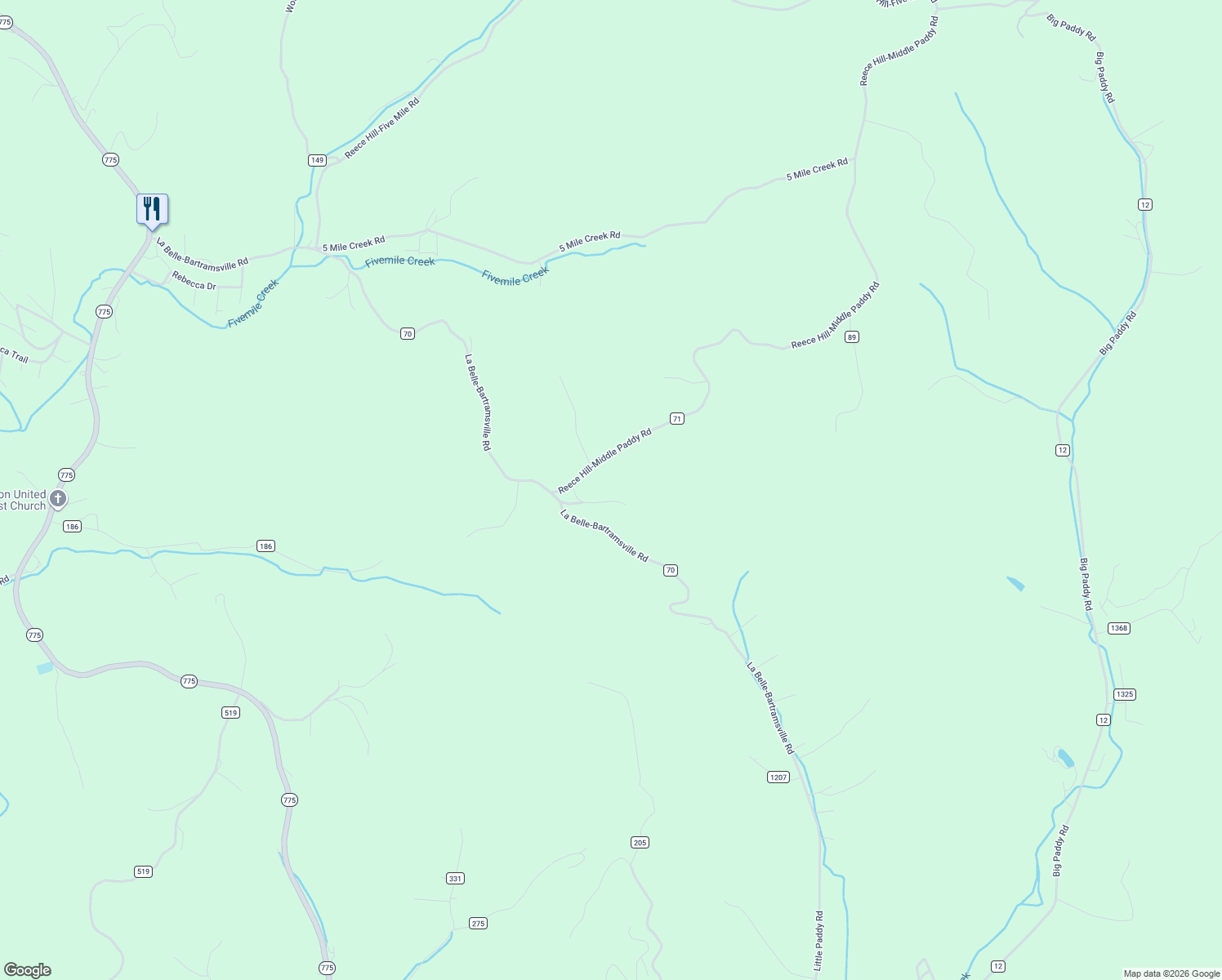 map of restaurants, bars, coffee shops, grocery stores, and more near 143 Pvt Dr 64 Co Road 71 in Proctorville