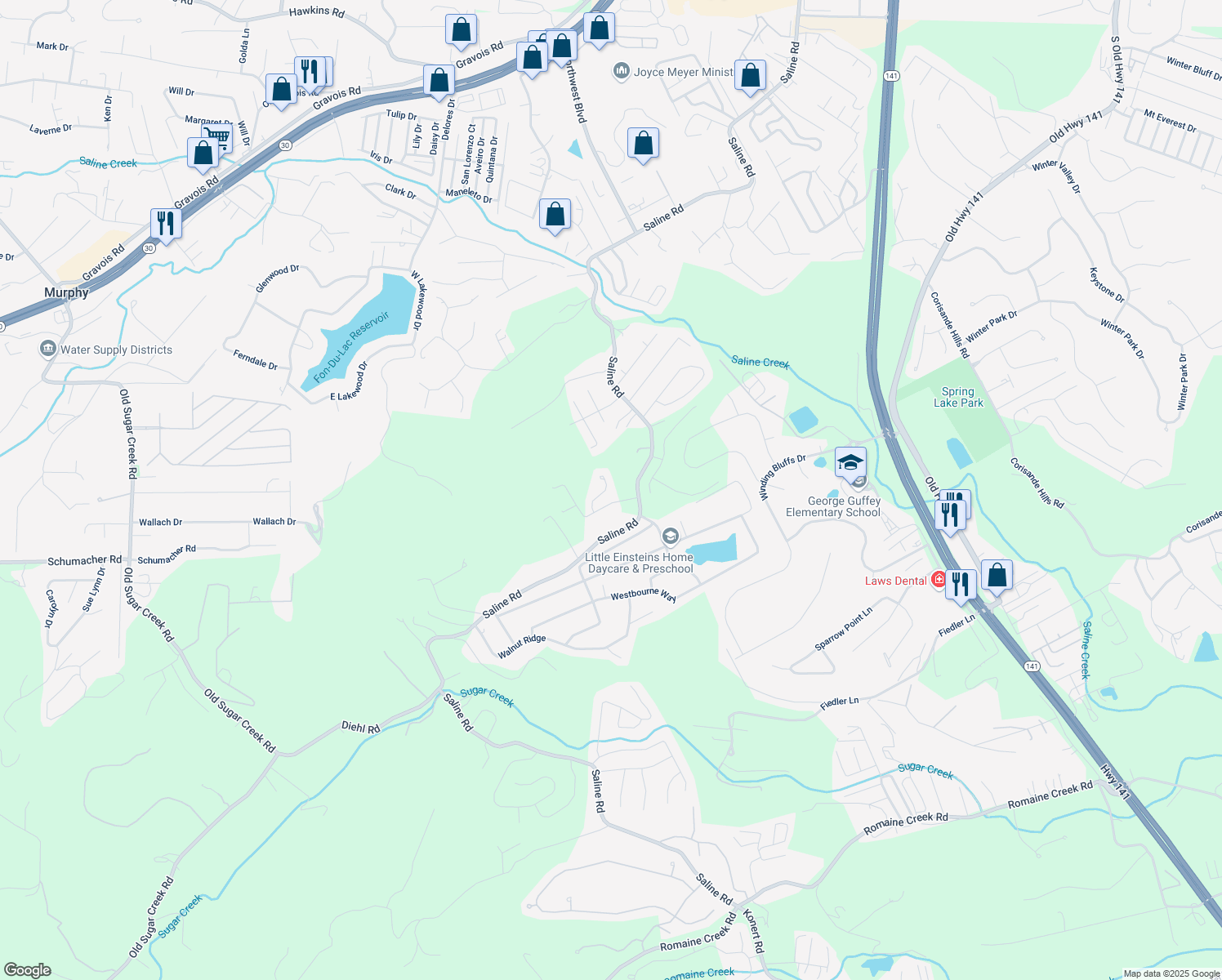 map of restaurants, bars, coffee shops, grocery stores, and more near 1520 Dorie Court in Fenton
