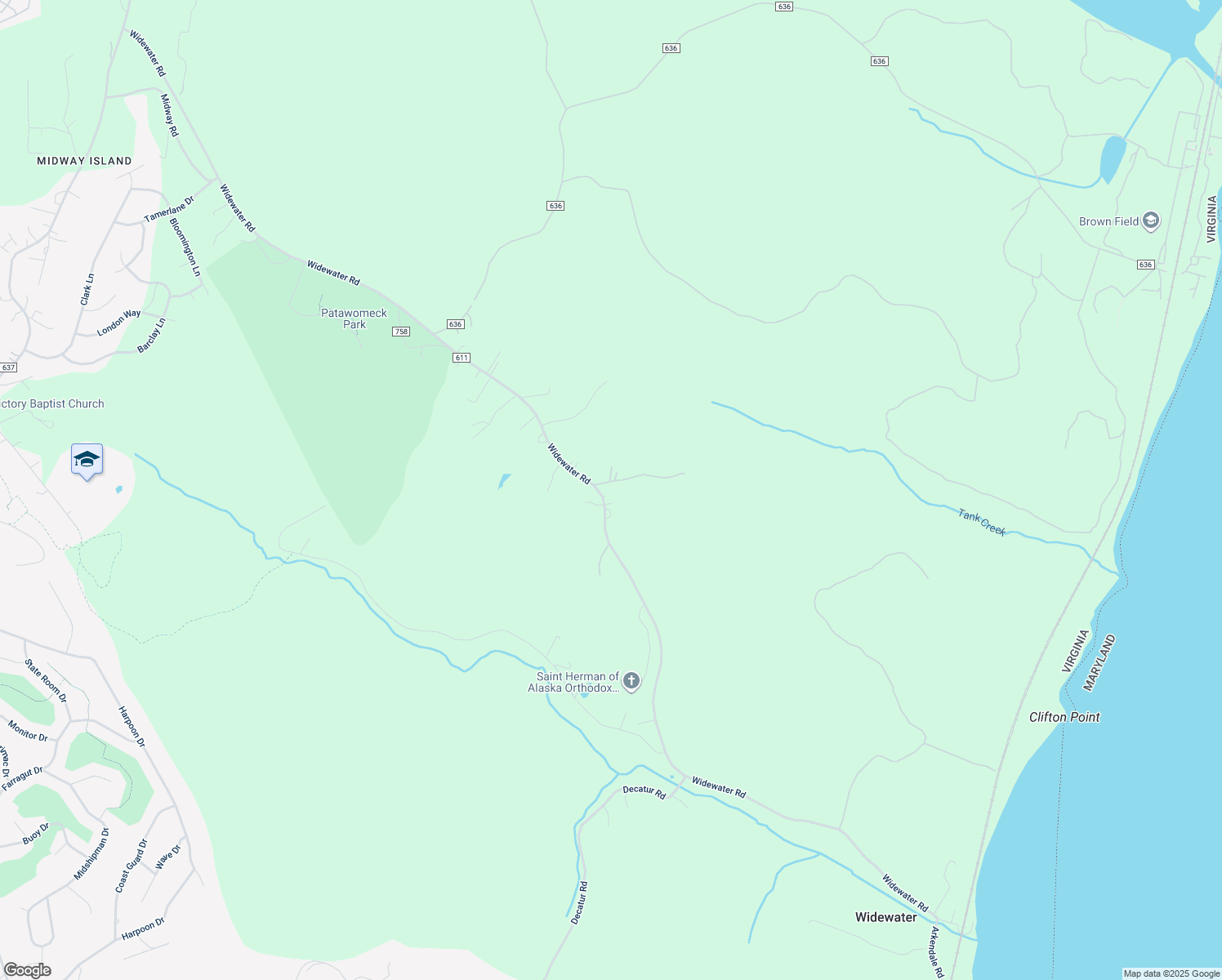 map of restaurants, bars, coffee shops, grocery stores, and more near 511 Widewater Rd in Stafford