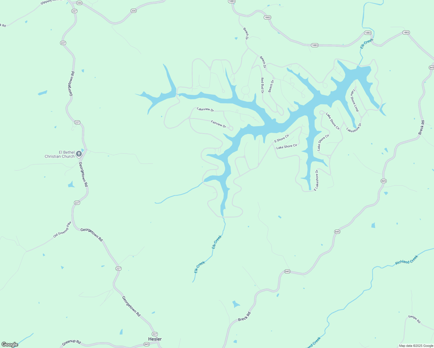map of restaurants, bars, coffee shops, grocery stores, and more near 945-949 Lake Shore Drive in Owenton