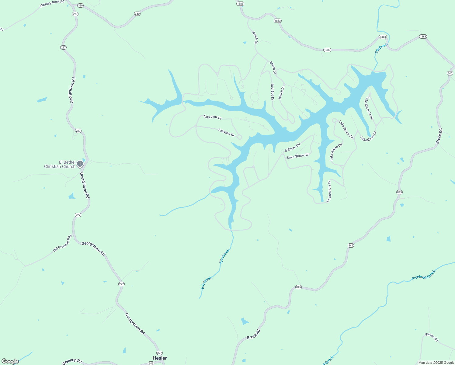map of restaurants, bars, coffee shops, grocery stores, and more near 945 Lakeshore Drive in Owenton