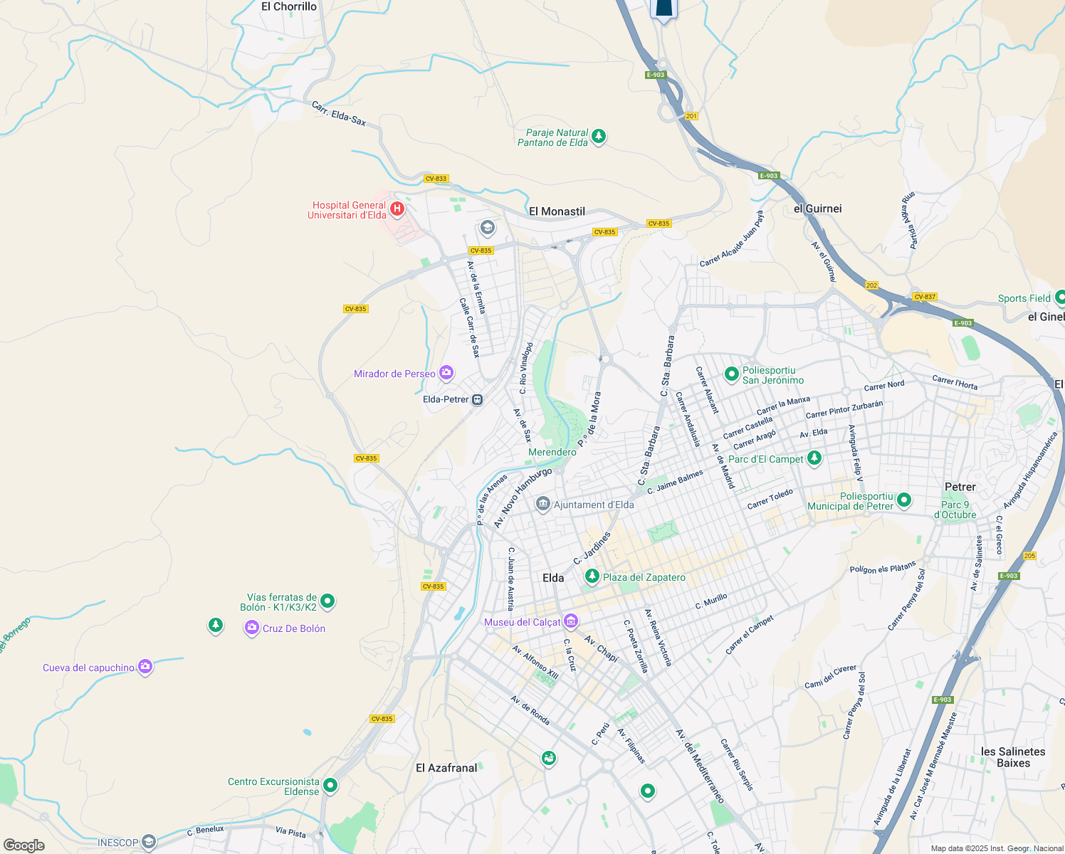 map of restaurants, bars, coffee shops, grocery stores, and more near 29 Avenida de Sax in Elda