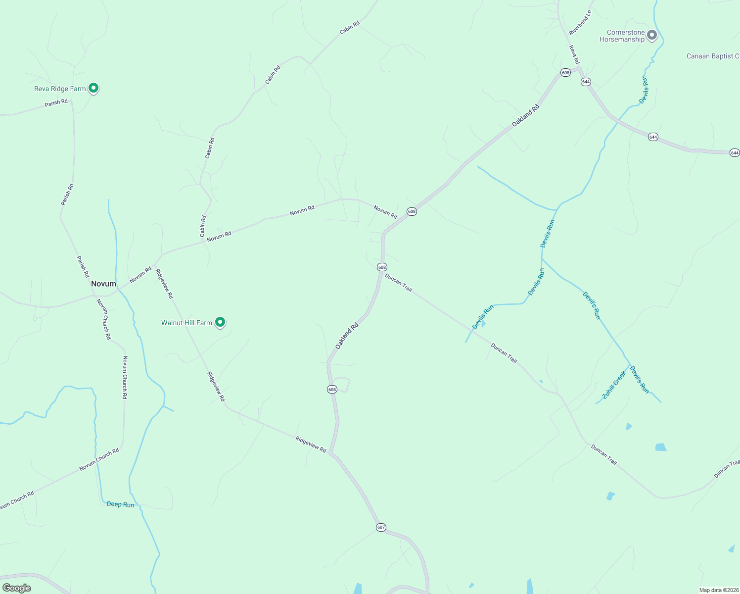 map of restaurants, bars, coffee shops, grocery stores, and more near 16048 Oakland Road in Reva