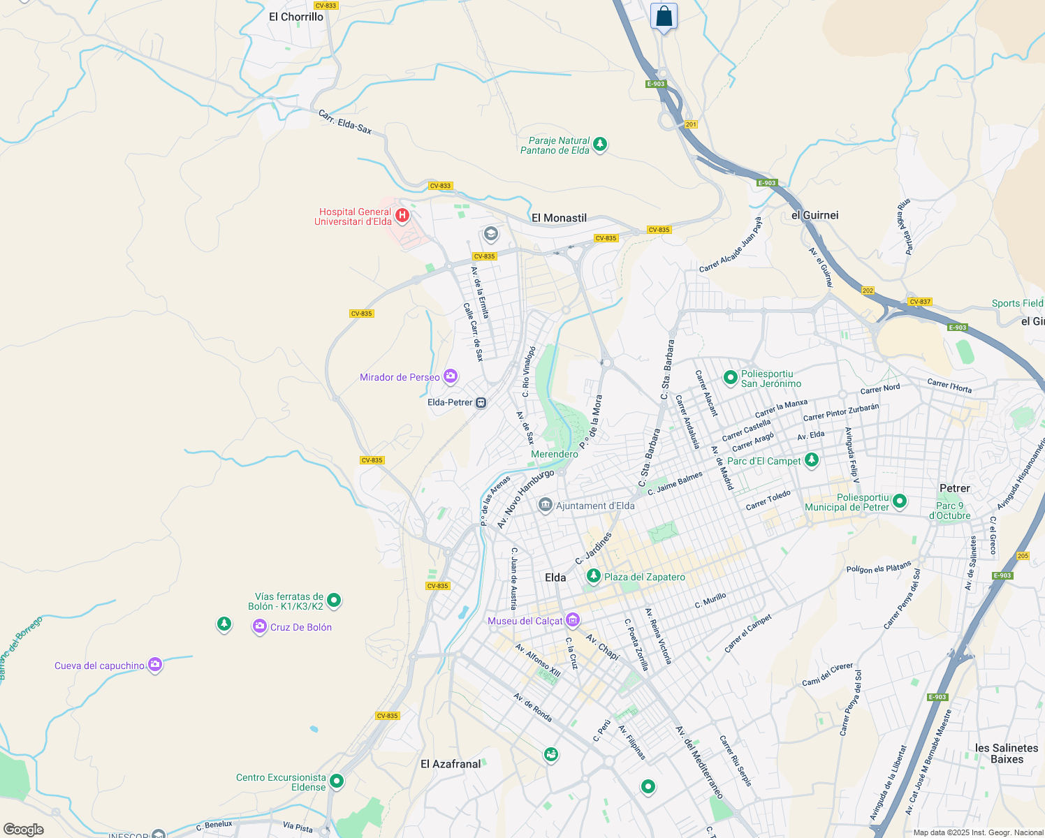 map of restaurants, bars, coffee shops, grocery stores, and more near 29 Avenida de Sax in Elda