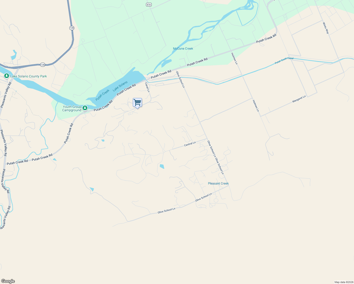 map of restaurants, bars, coffee shops, grocery stores, and more near 4081 Central Lane in Winters