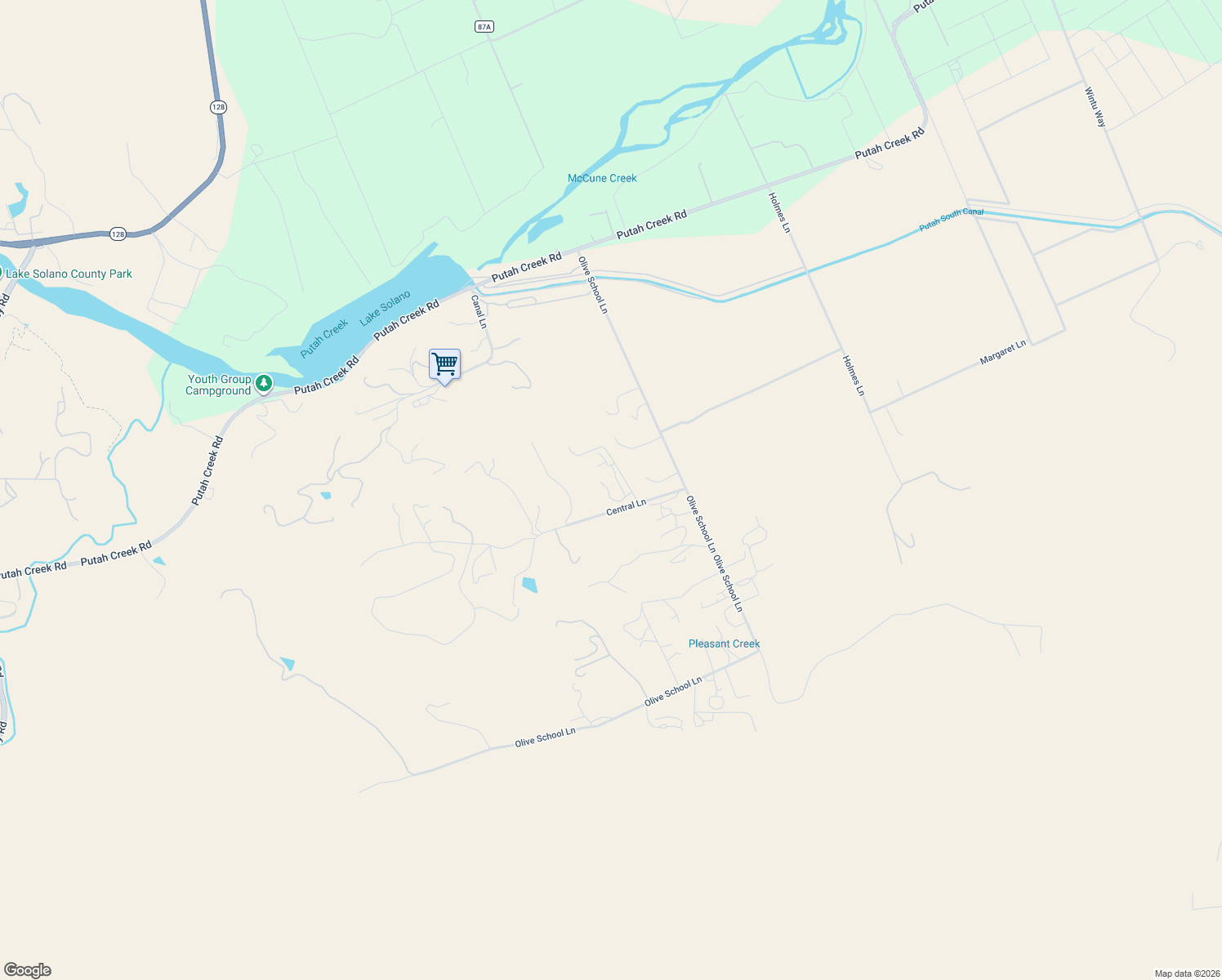 map of restaurants, bars, coffee shops, grocery stores, and more near 4081 Central Lane in Winters