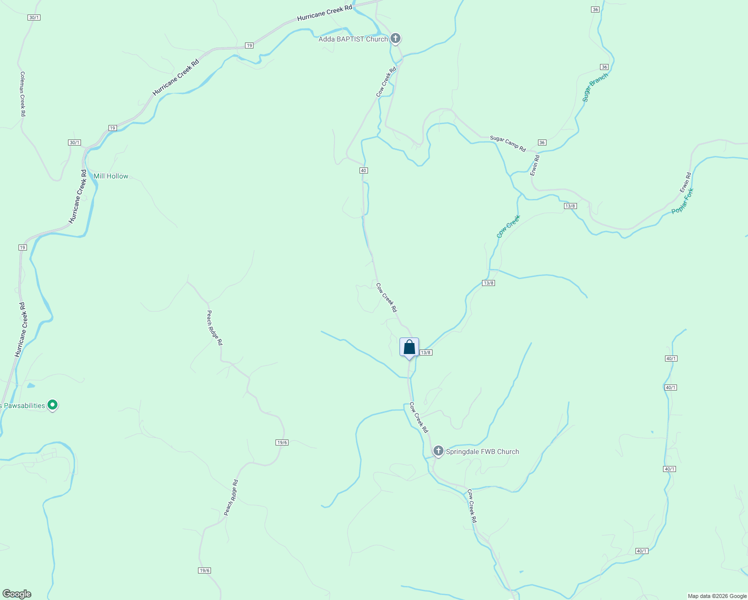 map of restaurants, bars, coffee shops, grocery stores, and more near 2499 Cow Creek Road in Hurricane