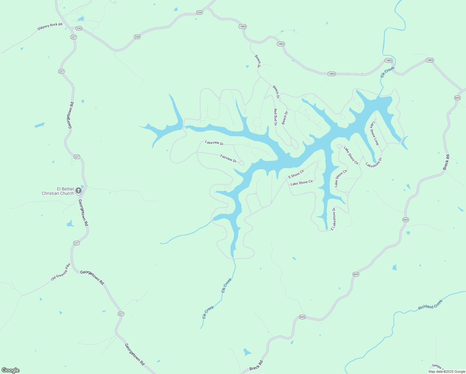 map of restaurants, bars, coffee shops, grocery stores, and more near 882 Lakeshore Drive in Owen County