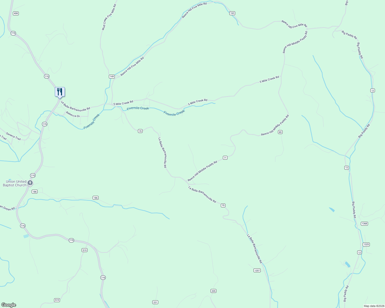 map of restaurants, bars, coffee shops, grocery stores, and more near 166 Pvt Dr 155 in Proctorville