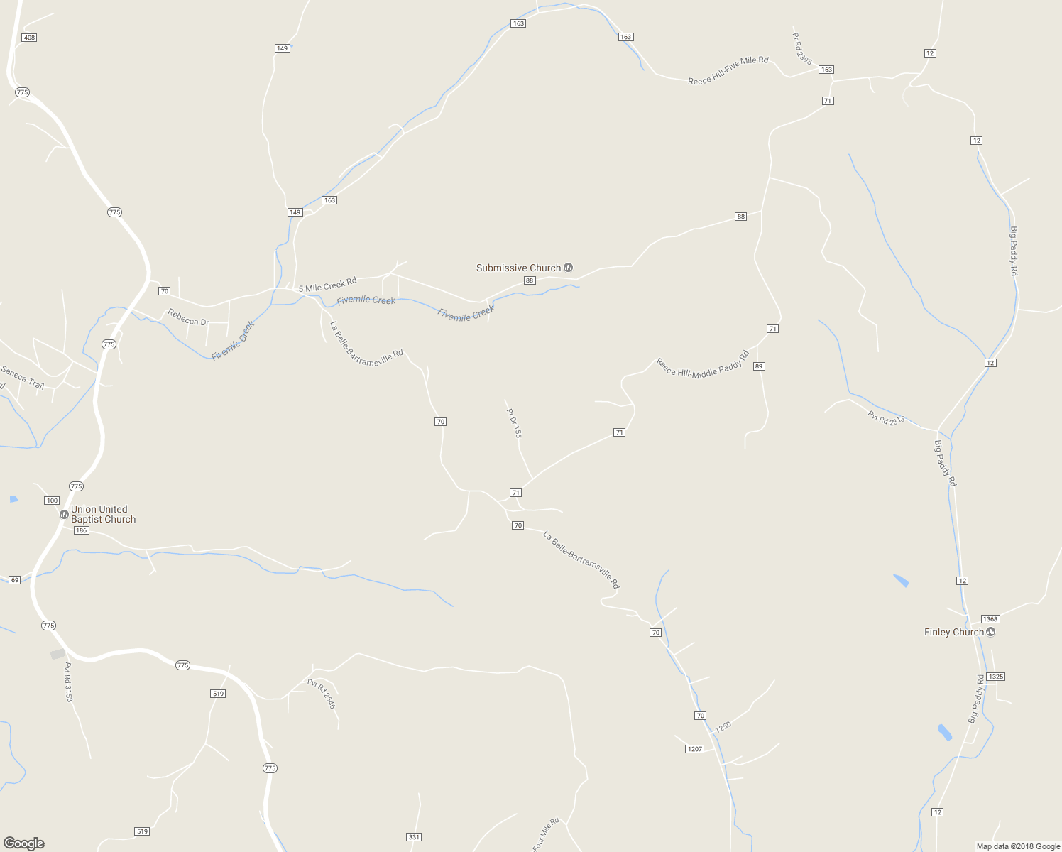 map of restaurants, bars, coffee shops, grocery stores, and more near 166 Pvt Dr 155 in Proctorville