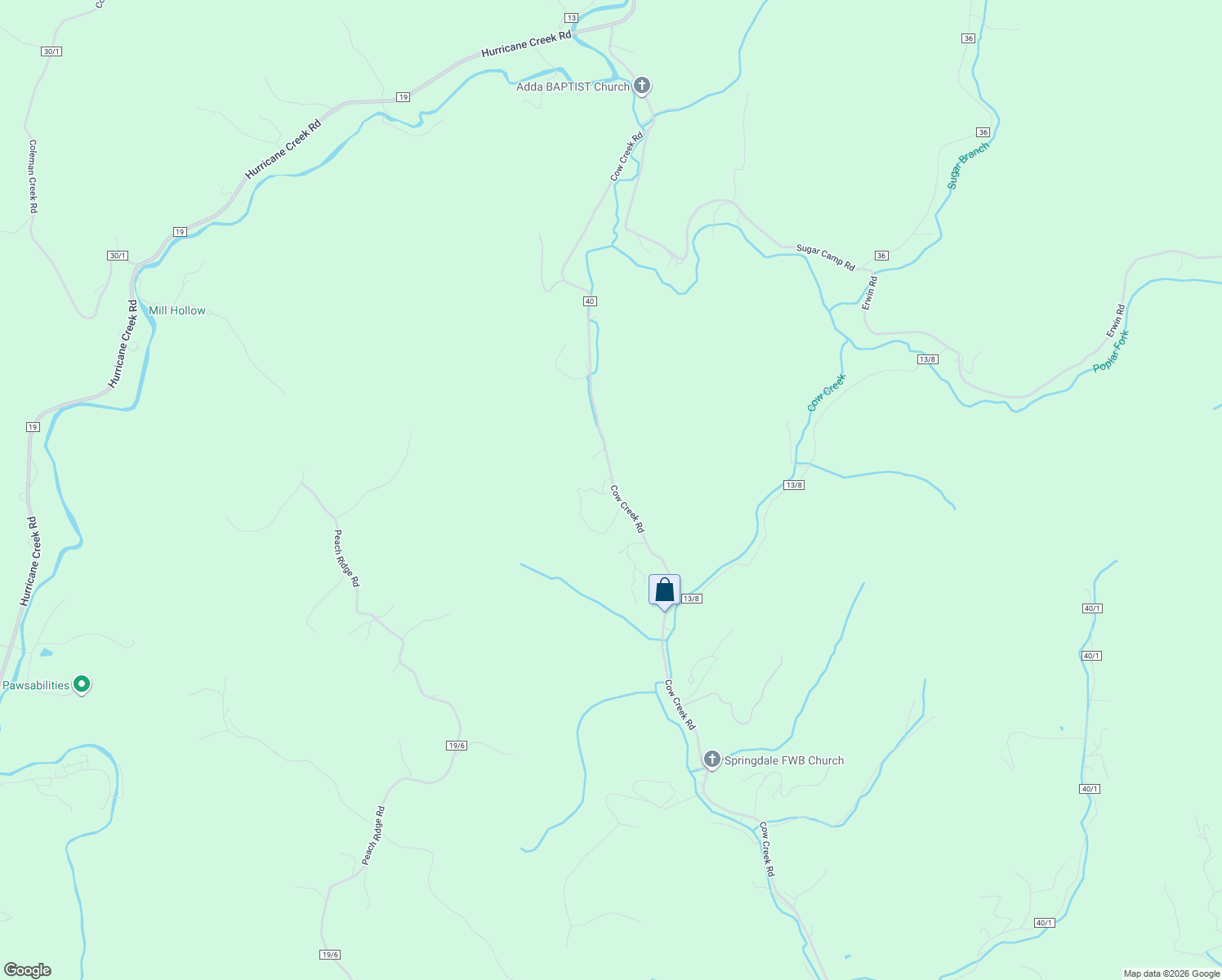 map of restaurants, bars, coffee shops, grocery stores, and more near 2499 Cow Creek Road in Hurricane