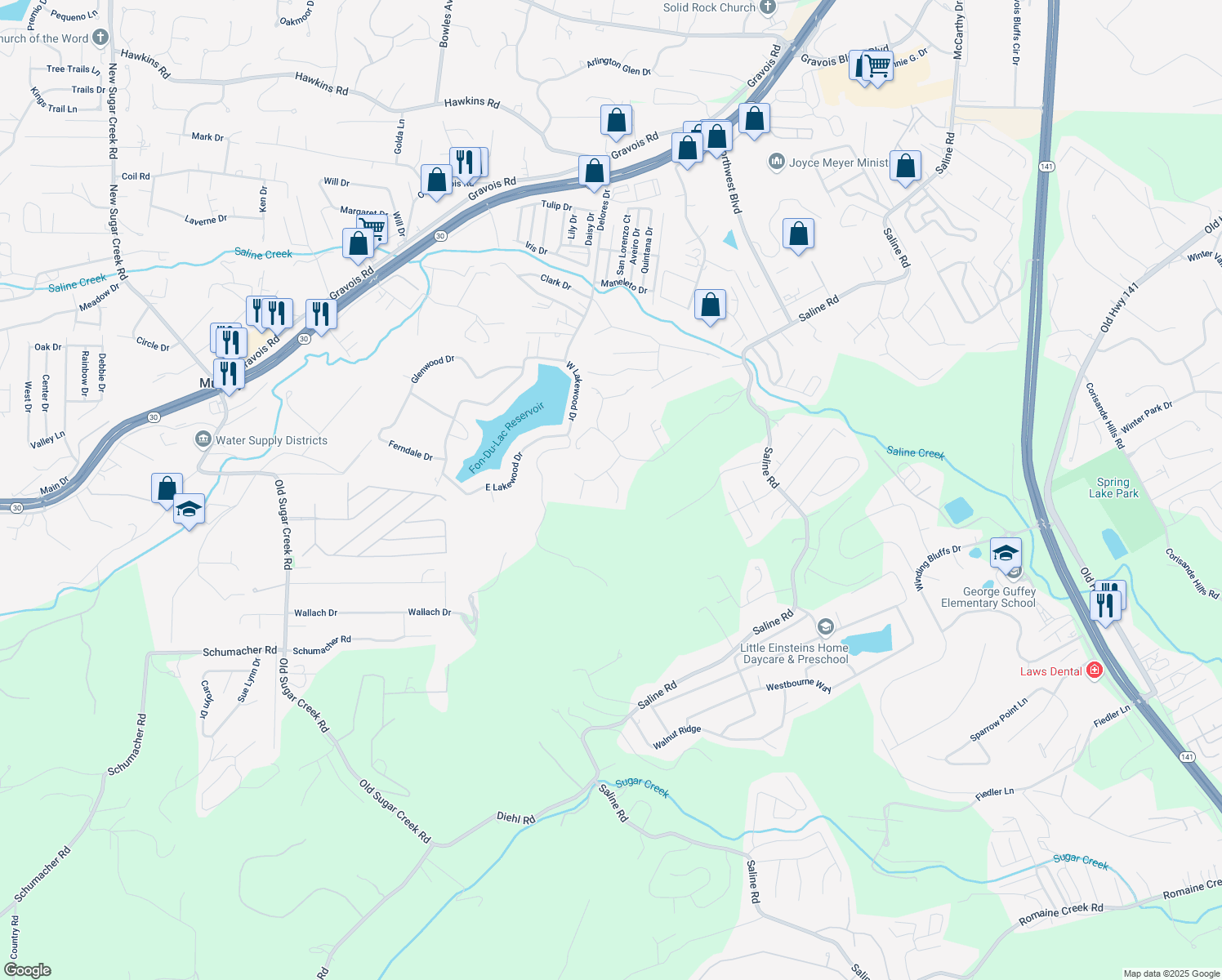 map of restaurants, bars, coffee shops, grocery stores, and more near 109 Saddlehorn Court in Fenton