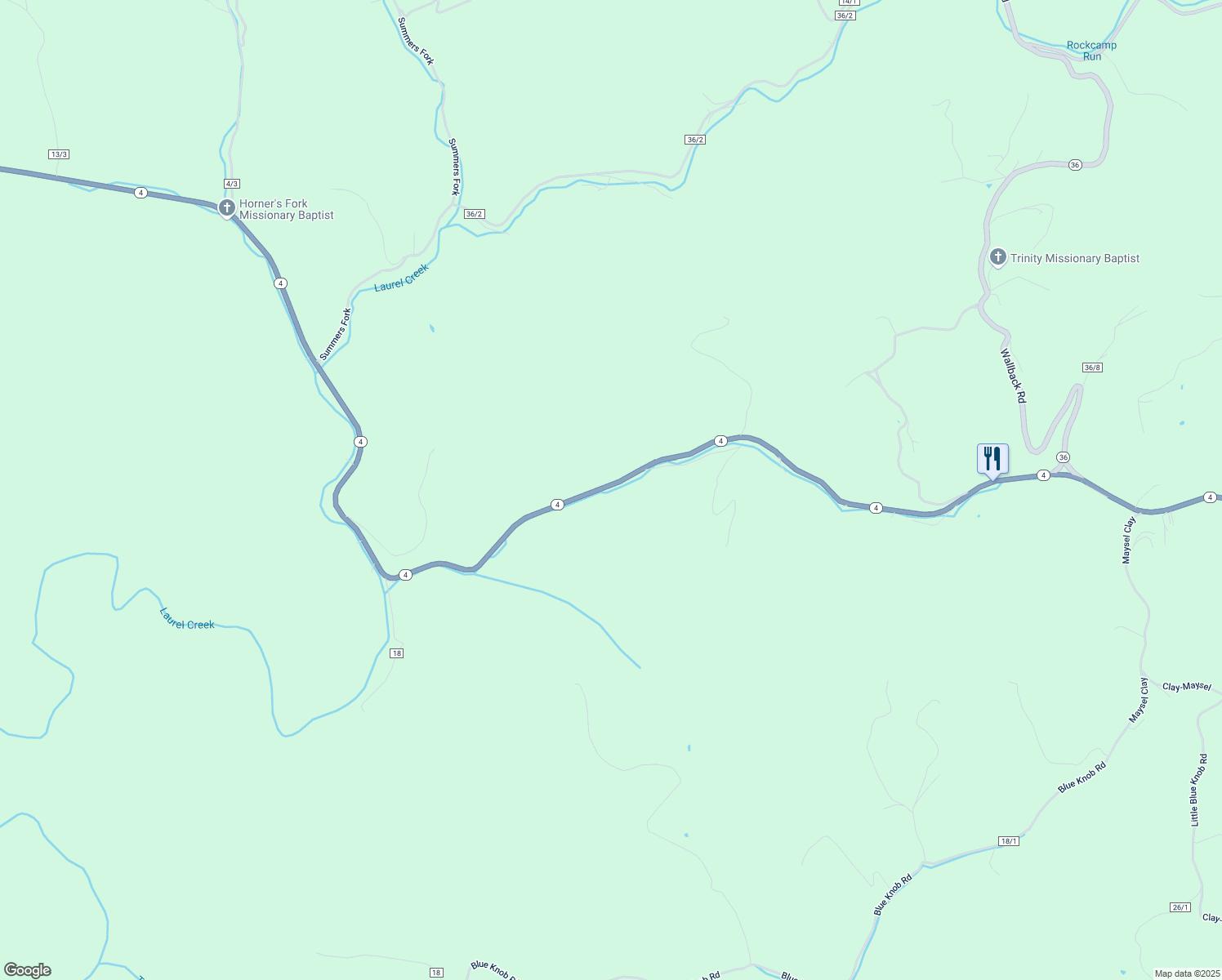 map of restaurants, bars, coffee shops, grocery stores, and more near West Virginia 4 in Clay County
