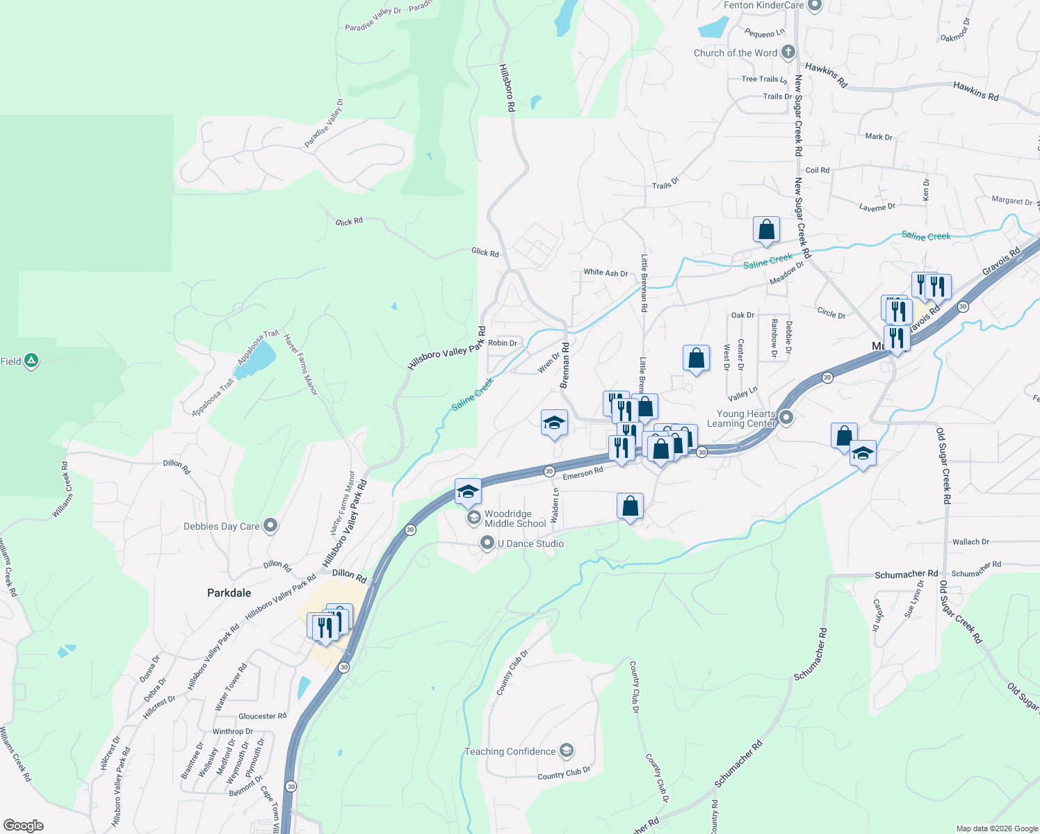 map of restaurants, bars, coffee shops, grocery stores, and more near 1591 Irish Sea in High Ridge