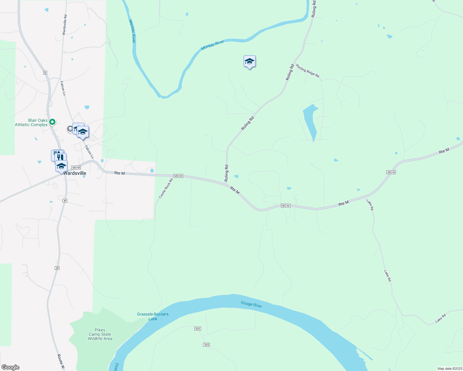 map of restaurants, bars, coffee shops, grocery stores, and more near 2928-3004 Route M in Jefferson City