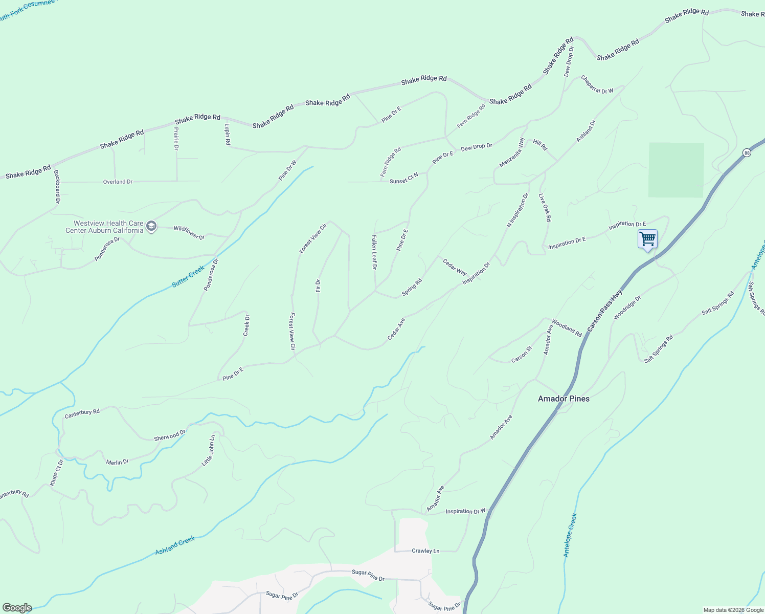 map of restaurants, bars, coffee shops, grocery stores, and more near 26548 Spring Road in Pioneer