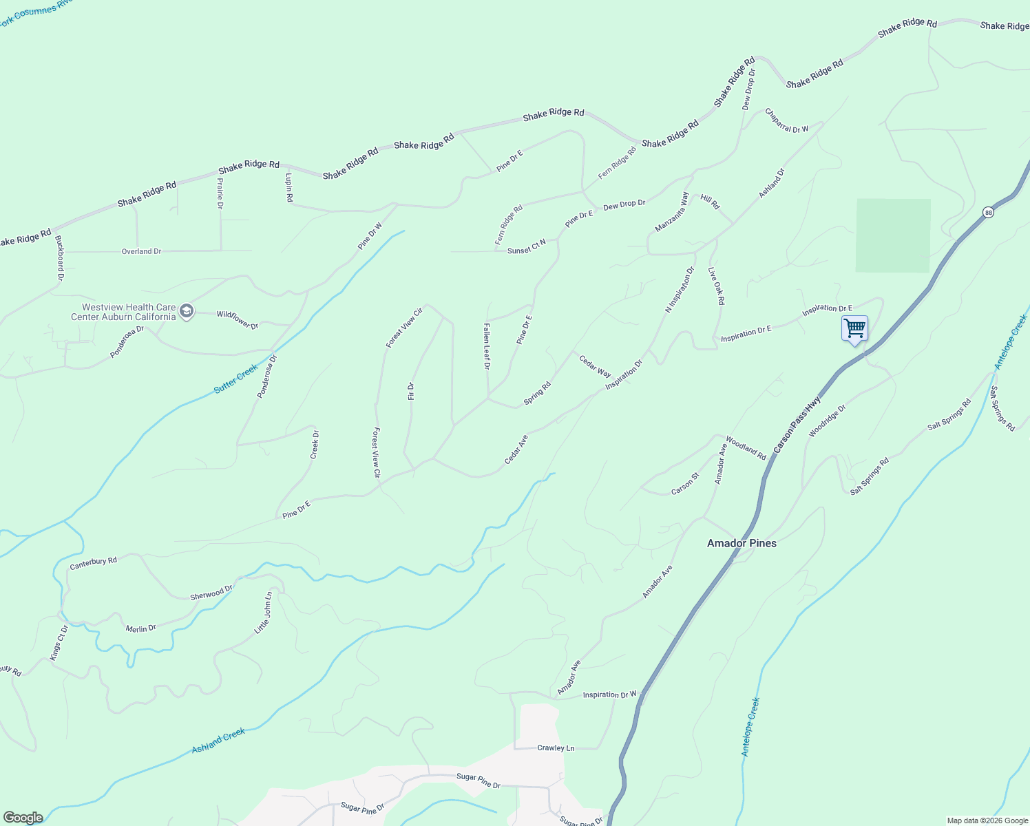 map of restaurants, bars, coffee shops, grocery stores, and more near 26548 Spring Road in Pioneer