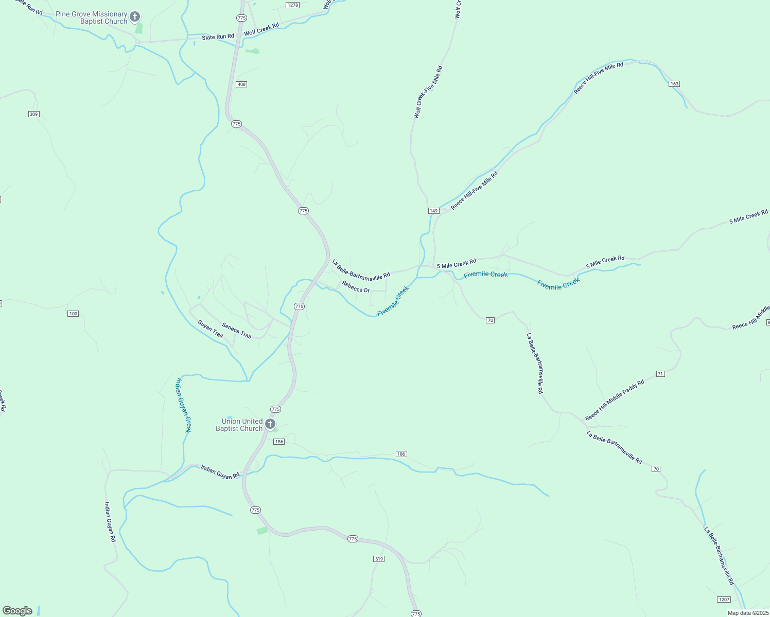 map of restaurants, bars, coffee shops, grocery stores, and more near 123 Township Road 340 in Proctorville
