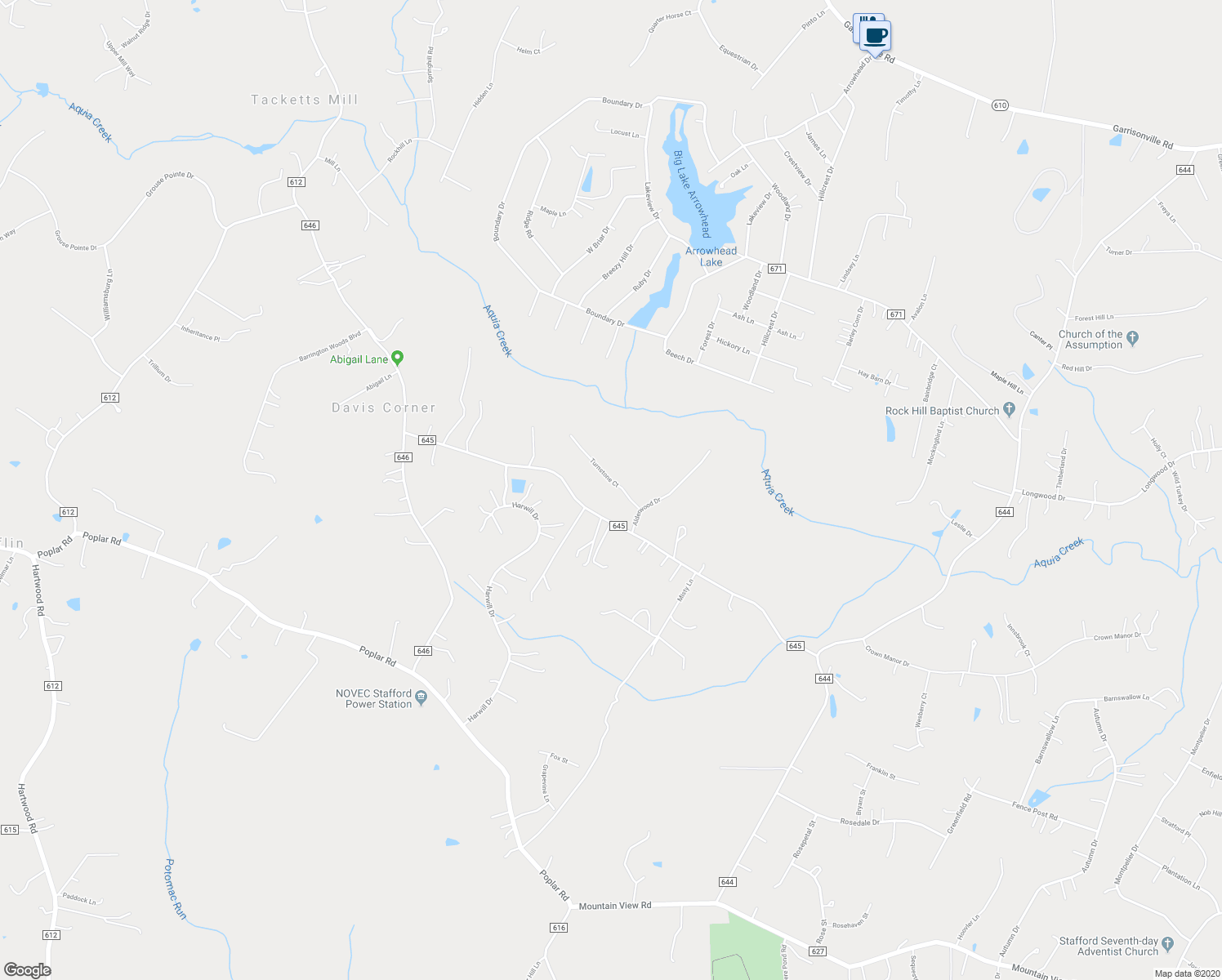 map of restaurants, bars, coffee shops, grocery stores, and more near 27 Turnstone Court in Stafford