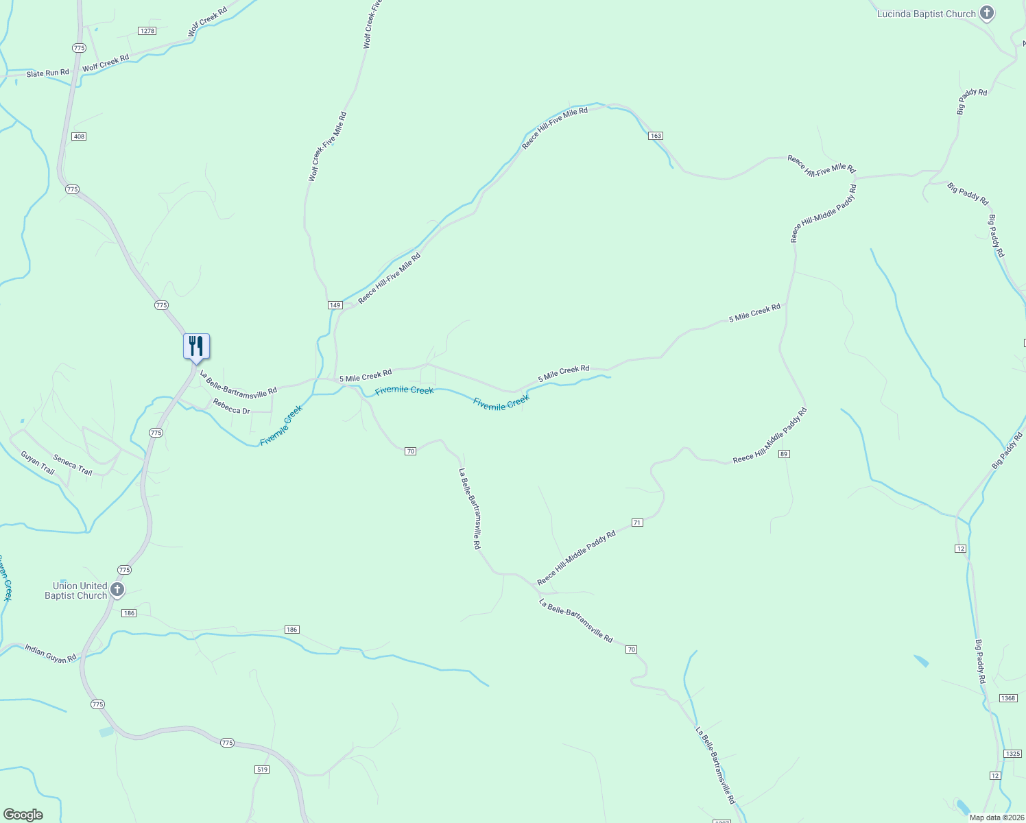 map of restaurants, bars, coffee shops, grocery stores, and more near 672 Township Road 88 in Proctorville