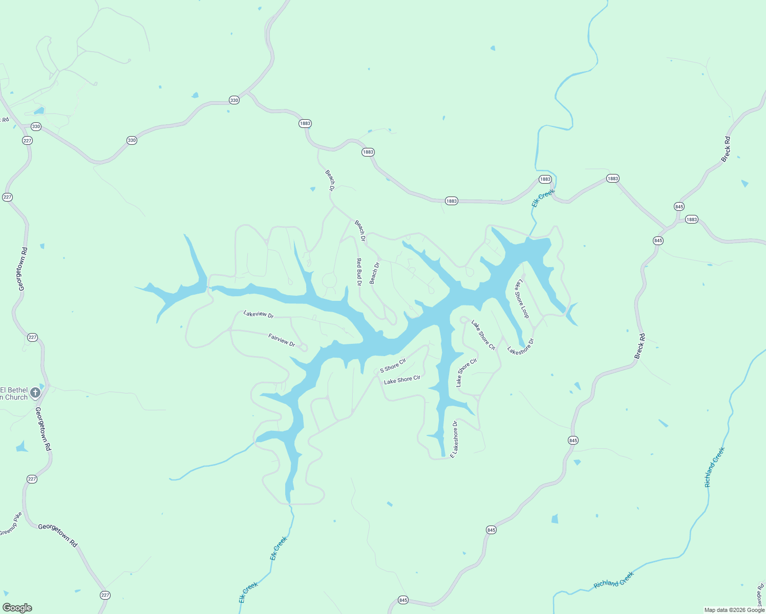 map of restaurants, bars, coffee shops, grocery stores, and more near 137 Beach Rd in Owenton