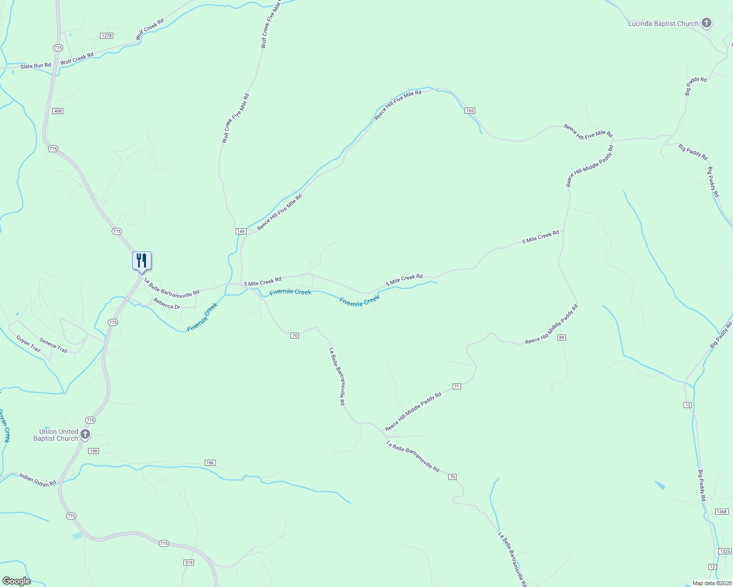 map of restaurants, bars, coffee shops, grocery stores, and more near 672 Township Road 88 in Proctorville