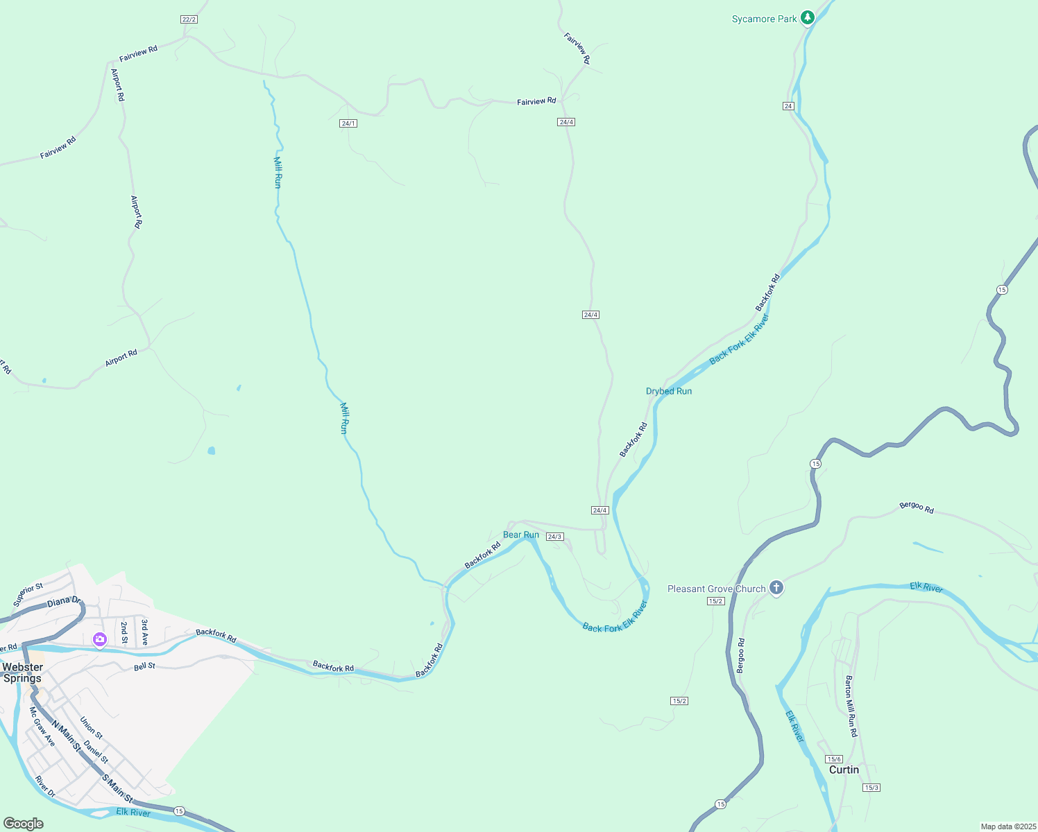 map of restaurants, bars, coffee shops, grocery stores, and more near 121 County Route 24/4 in Webster Springs