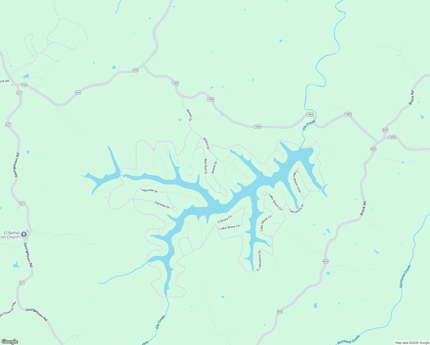 map of restaurants, bars, coffee shops, grocery stores, and more near 199 Red Bud Drive in Owenton