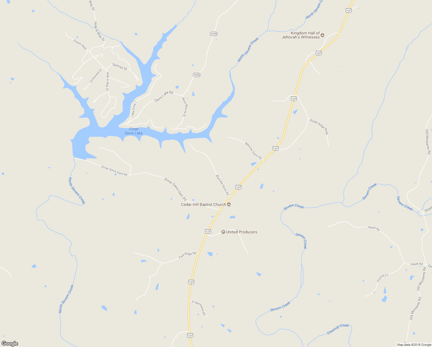 map of restaurants, bars, coffee shops, grocery stores, and more near Blanche Davis Road in Owenton