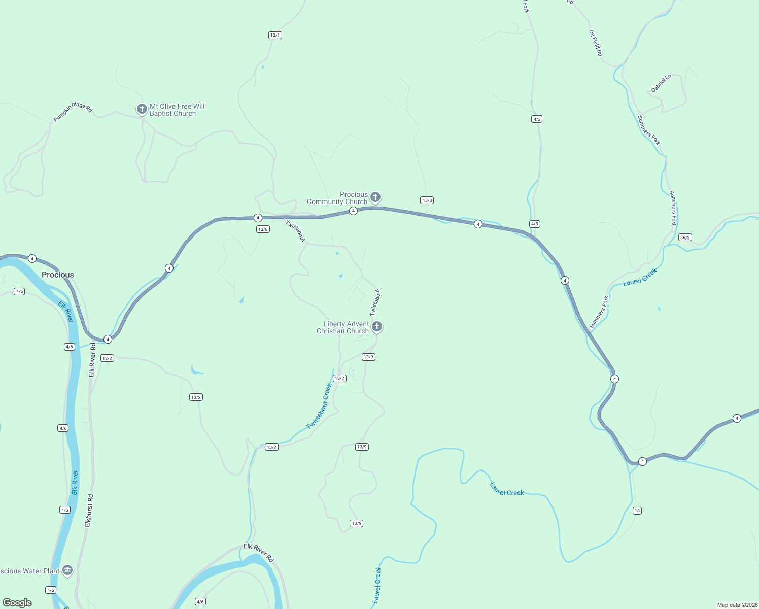 map of restaurants, bars, coffee shops, grocery stores, and more near Twistabout in Procious