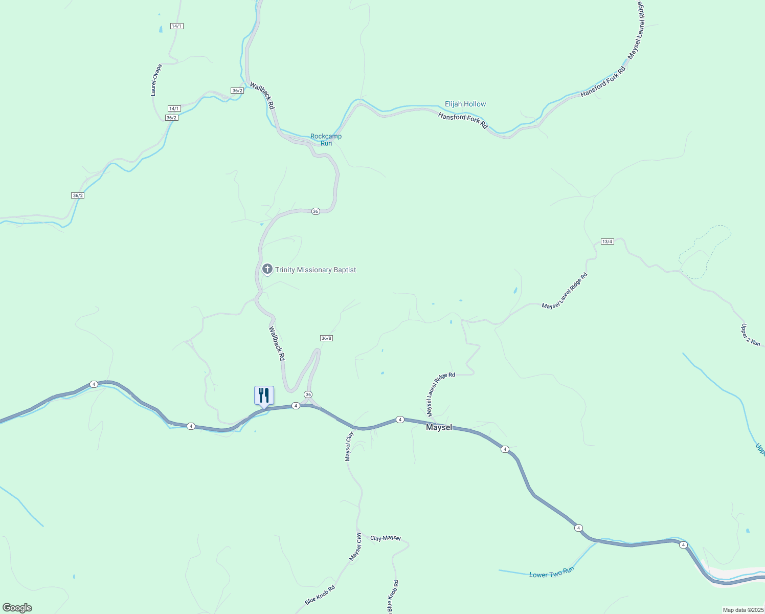 map of restaurants, bars, coffee shops, grocery stores, and more near 335 Tea Berry Hollow Road in Maysel
