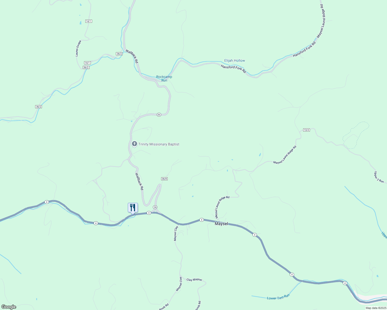 map of restaurants, bars, coffee shops, grocery stores, and more near 335 Tea Berry Hollow Road in Maysel