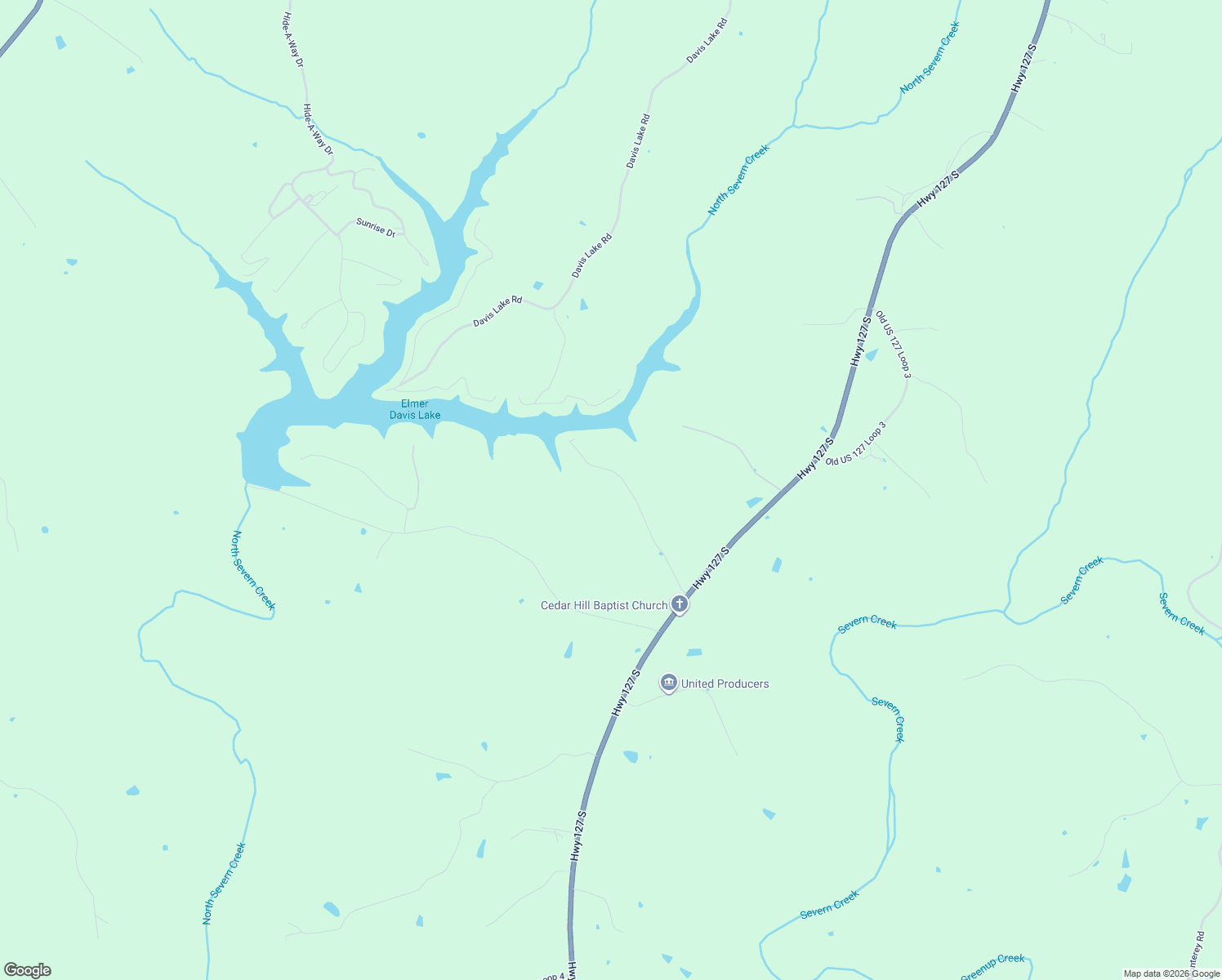 map of restaurants, bars, coffee shops, grocery stores, and more near Blanche Davis Road in Owenton