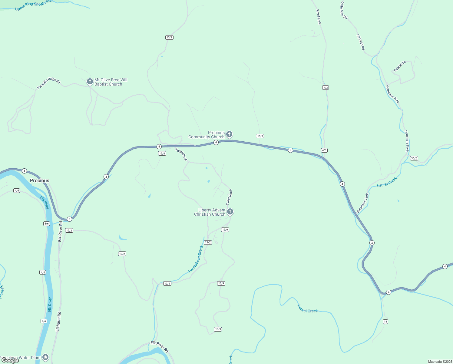 map of restaurants, bars, coffee shops, grocery stores, and more near Twistabout in Procious