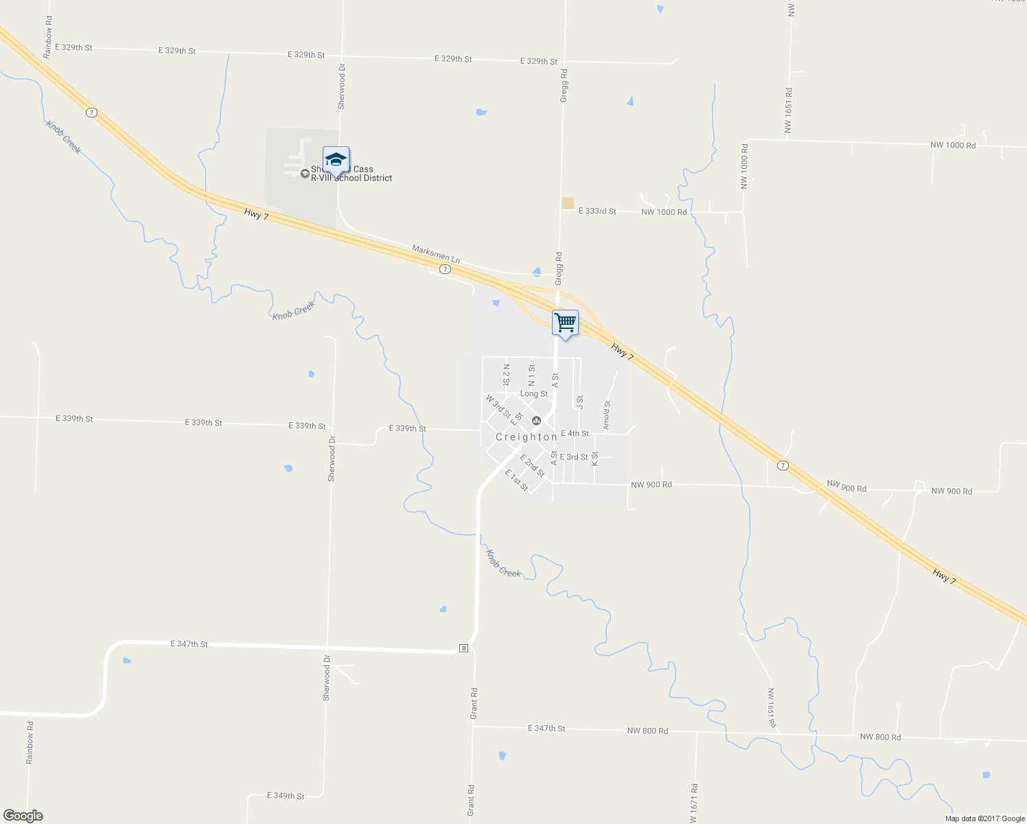 map of restaurants, bars, coffee shops, grocery stores, and more near 305 E Street in Creighton