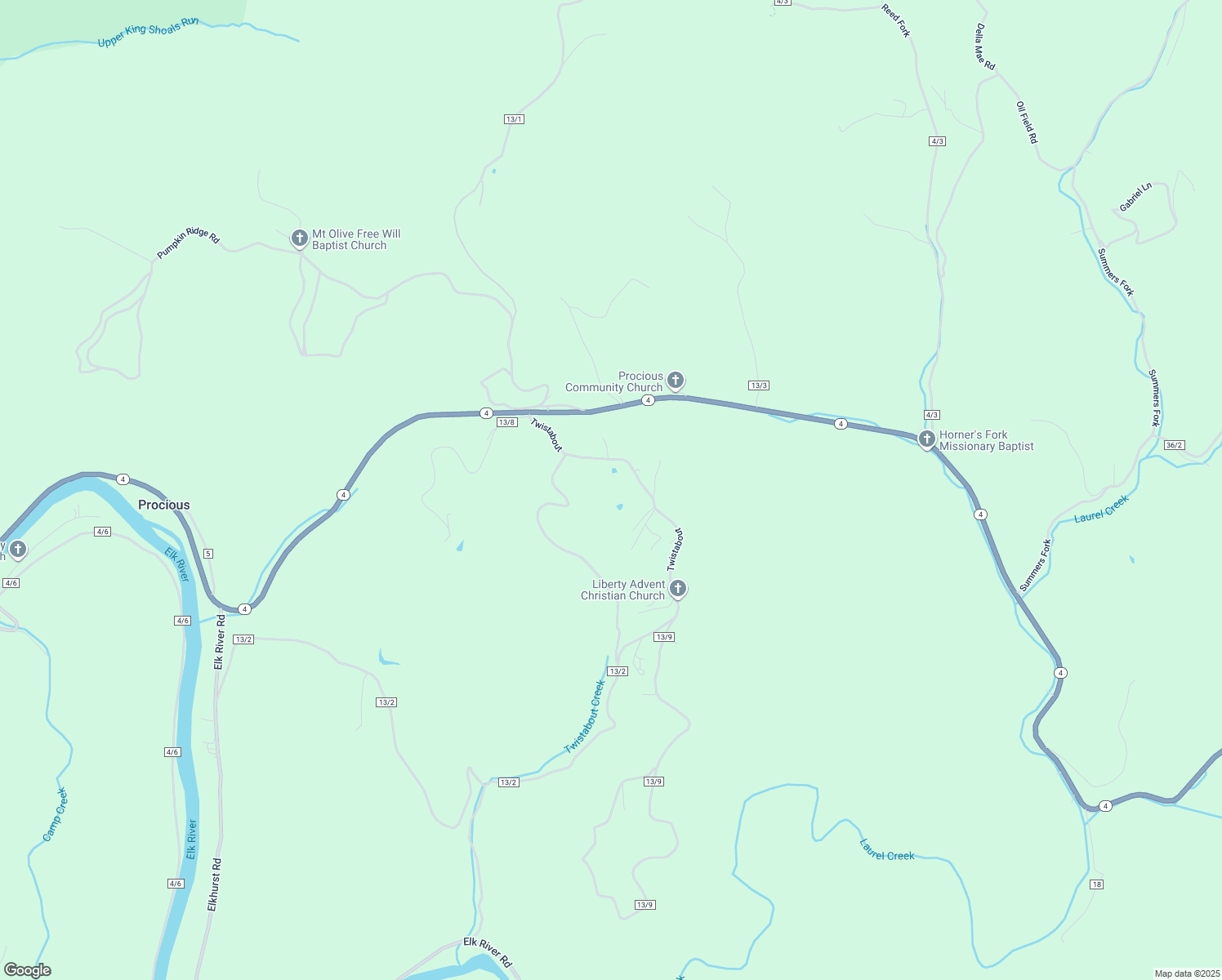 map of restaurants, bars, coffee shops, grocery stores, and more near Twistabout in Procious