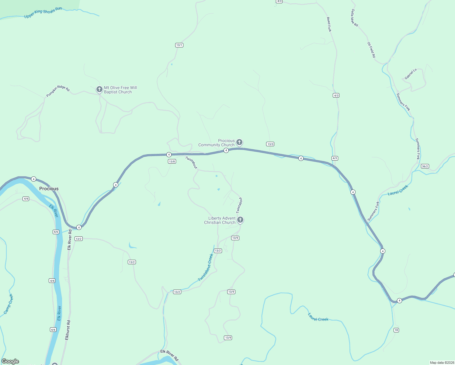 map of restaurants, bars, coffee shops, grocery stores, and more near Twistabout in Procious