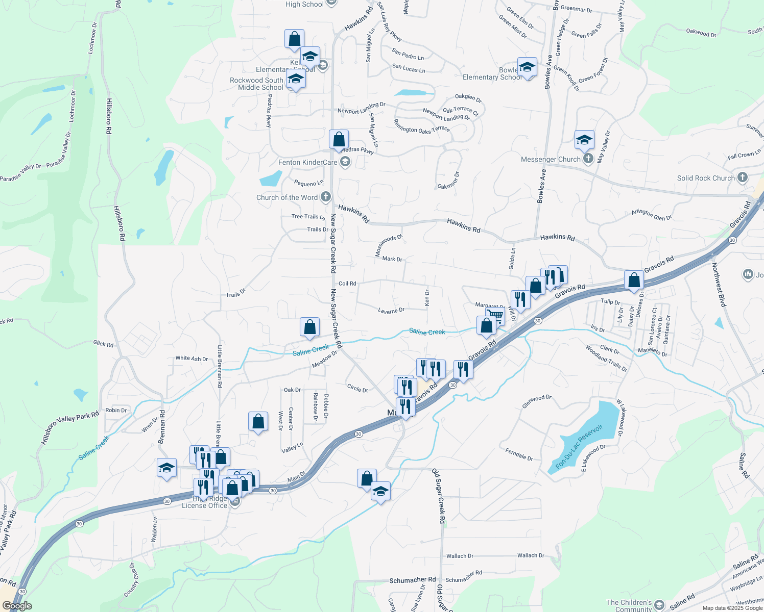 map of restaurants, bars, coffee shops, grocery stores, and more near 211 Laverne Dr in Fenton