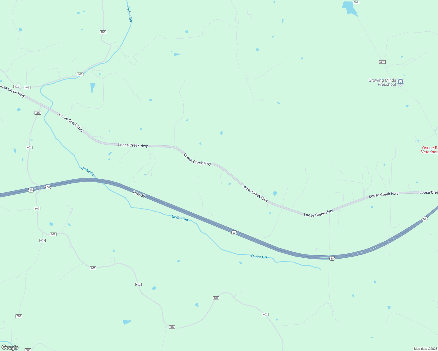 map of restaurants, bars, coffee shops, grocery stores, and more near 25 Raccoon Ridge Trail in Loose Creek